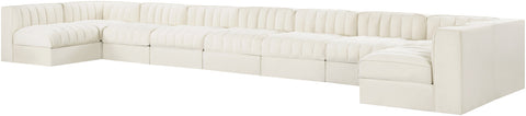 Talia Cream Velvet Performance Fabric Upholstered Sectional, 9-Piece