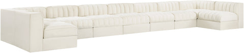 Talia Cream Velvet Performance Fabric Upholstered Sectional, 9-Piece