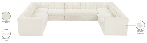 Talia Cream Velvet Performance Fabric Upholstered Sectional, 9-Piece (Style 2)