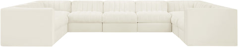 Talia Cream Velvet Performance Fabric Upholstered Sectional, 9-Piece (Style 2)