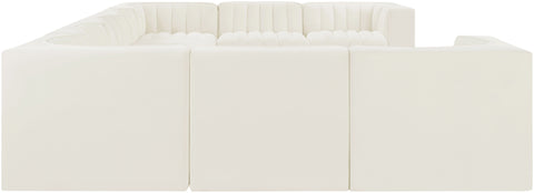 Talia Cream Velvet Performance Fabric Upholstered Sectional, 9-Piece (Style 2)