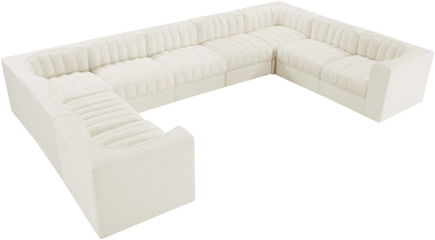 Talia Cream Velvet Performance Fabric Upholstered Sectional, 9-Piece (Style 2)