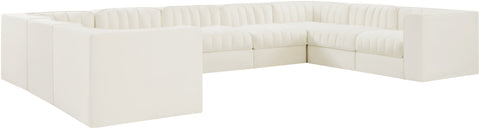 Talia Cream Velvet Performance Fabric Upholstered Sectional, 9-Piece (Style 2)