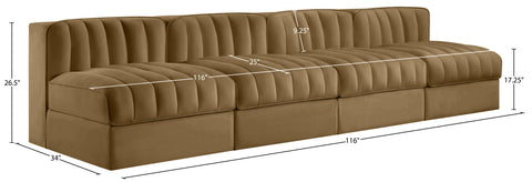 Talia Saddle Velvet Performance Fabric Upholstered Sofa, 4-Piece (Style 2)