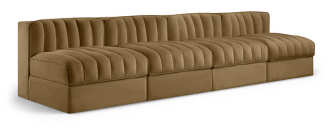 Talia Saddle Velvet Performance Fabric Upholstered Sofa, 4-Piece (Style 2)