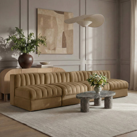 Talia Saddle Velvet Performance Fabric Upholstered Sofa, 4-Piece (Style 2)