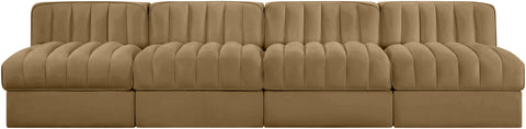 Talia Saddle Velvet Performance Fabric Upholstered Sofa, 4-Piece (Style 2)