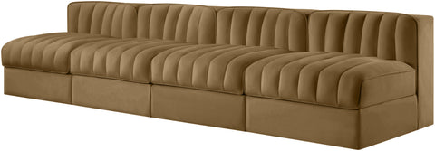 Talia Saddle Velvet Performance Fabric Upholstered Sofa, 4-Piece (Style 2)