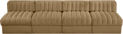 Talia Saddle Velvet Performance Fabric Upholstered Sofa, 4-Piece (Style 2)