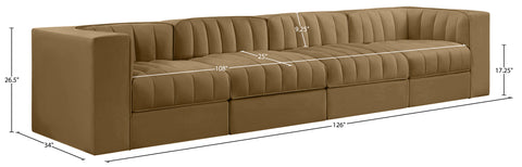 Talia Saddle Velvet Performance Fabric Upholstered Sofa, 4-Piece (Style 3)
