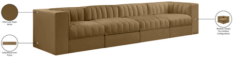 Talia Saddle Velvet Performance Fabric Upholstered Sofa, 4-Piece (Style 3)