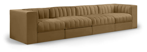 Talia Saddle Velvet Performance Fabric Upholstered Sofa, 4-Piece (Style 3)