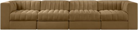 Talia Saddle Velvet Performance Fabric Upholstered Sofa, 4-Piece (Style 3)