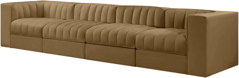 Talia Saddle Velvet Performance Fabric Upholstered Sofa, 4-Piece (Style 3)
