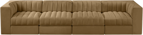 Talia Saddle Velvet Performance Fabric Upholstered Sofa, 4-Piece (Style 3)