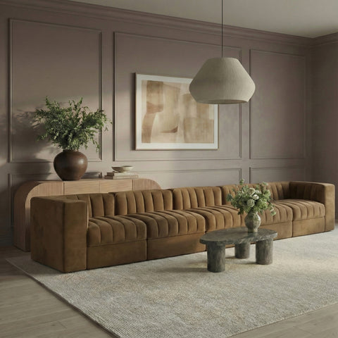 Talia Saddle Velvet Performance Fabric Upholstered Sofa, 5-Piece