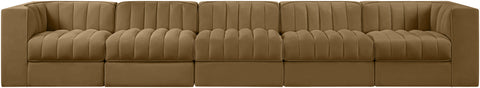 Talia Saddle Velvet Performance Fabric Upholstered Sofa, 5-Piece