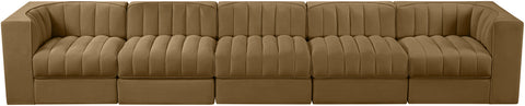 Talia Saddle Velvet Performance Fabric Upholstered Sofa, 5-Piece