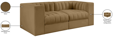 Talia Saddle Velvet Performance Fabric Upholstered Loveseat, 2-Piece (Style 2)