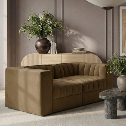 Talia Saddle Velvet Performance Fabric Upholstered Loveseat, 2-Piece (Style 2)