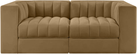Talia Saddle Velvet Performance Fabric Upholstered Loveseat, 2-Piece (Style 2)