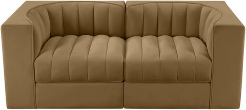 Talia Saddle Velvet Performance Fabric Upholstered Loveseat, 2-Piece (Style 2)