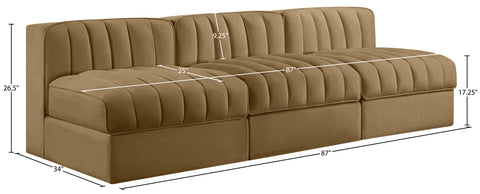 Talia Saddle Velvet Performance Fabric Upholstered Sofa, 3-Piece