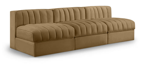 Talia Saddle Velvet Performance Fabric Upholstered Sofa, 3-Piece