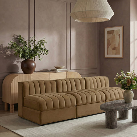 Talia Saddle Velvet Performance Fabric Upholstered Sofa, 3-Piece