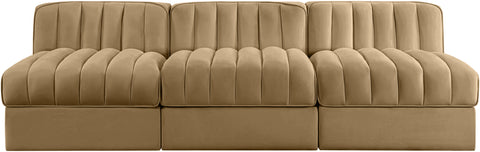 Talia Saddle Velvet Performance Fabric Upholstered Sofa, 3-Piece