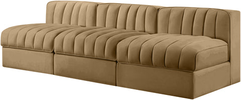 Talia Saddle Velvet Performance Fabric Upholstered Sofa, 3-Piece