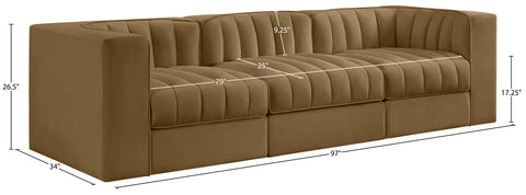 Talia Saddle Velvet Performance Fabric Upholstered Sofa, 3-Piece (Style 2)
