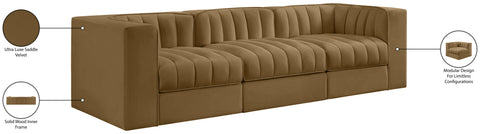 Talia Saddle Velvet Performance Fabric Upholstered Sofa, 3-Piece (Style 2)