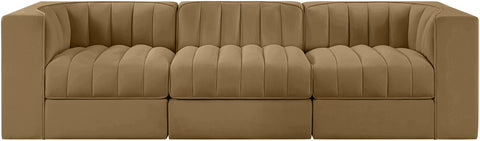 Talia Saddle Velvet Performance Fabric Upholstered Sofa, 3-Piece (Style 2)