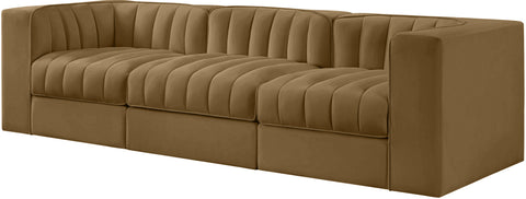 Talia Saddle Velvet Performance Fabric Upholstered Sofa, 3-Piece (Style 2)