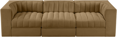 Talia Saddle Velvet Performance Fabric Upholstered Sofa, 3-Piece (Style 2)