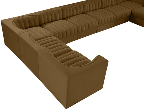 Talia Saddle Velvet Performance Fabric Upholstered Sectional, 10-Piece