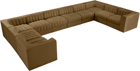 Talia Saddle Velvet Performance Fabric Upholstered Sectional, 10-Piece