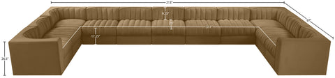 Talia Saddle Velvet Performance Fabric Upholstered Sectional, 11-Piece