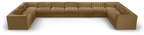 Talia Saddle Velvet Performance Fabric Upholstered Sectional, 11-Piece