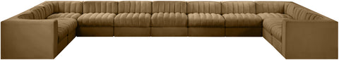 Talia Saddle Velvet Performance Fabric Upholstered Sectional, 11-Piece