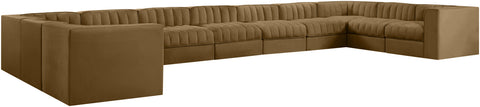 Talia Saddle Velvet Performance Fabric Upholstered Sectional, 11-Piece