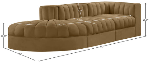 Talia Saddle Velvet Performance Fabric Upholstered Sectional, 3-Piece