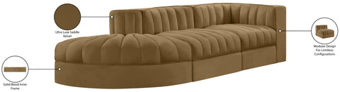 Talia Saddle Velvet Performance Fabric Upholstered Sectional, 3-Piece