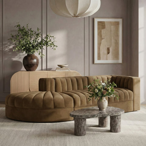 Talia Saddle Velvet Performance Fabric Upholstered Sectional, 3-Piece