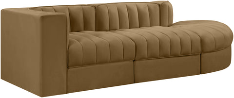 Talia Saddle Velvet Performance Fabric Upholstered Sectional, 3-Piece