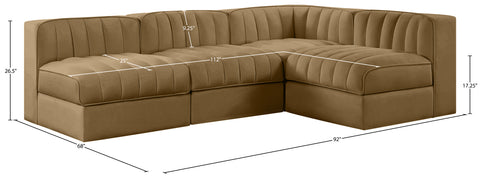 Talia Saddle Velvet Performance Fabric Upholstered Sectional, 4-Piece