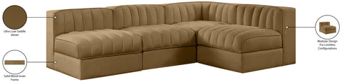 Talia Saddle Velvet Performance Fabric Upholstered Sectional, 4-Piece