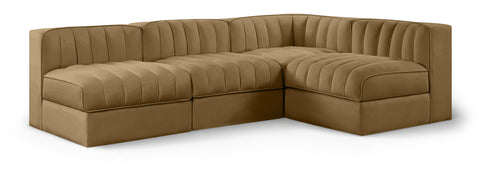 Talia Saddle Velvet Performance Fabric Upholstered Sectional, 4-Piece