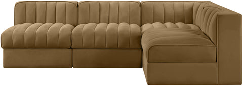 Talia Saddle Velvet Performance Fabric Upholstered Sectional, 4-Piece